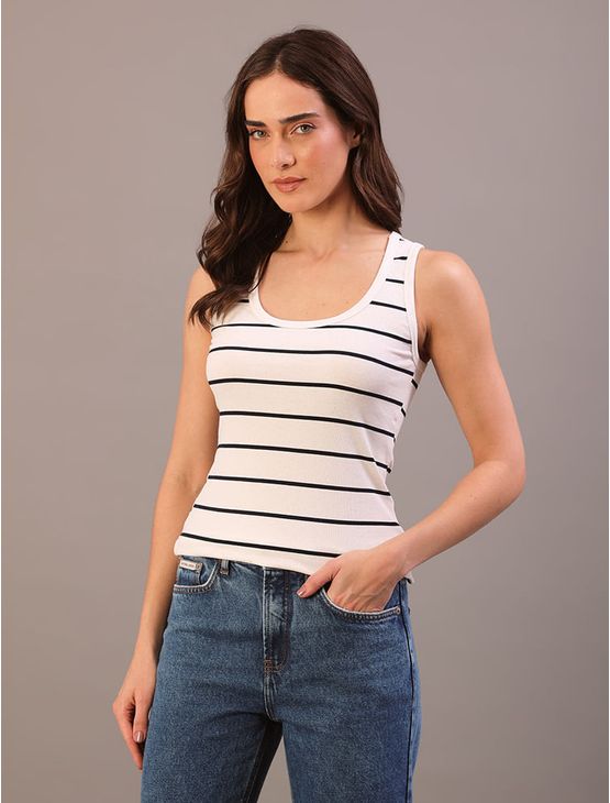 Regata Feminina Ribana Listrada Calvin Klein Jeans - Marinho Regata Feminina Ribana Listrada Calvin Klein Jeans Marinho Pp