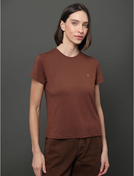 Camiseta Feminina Viscolycra Calvin Klein Jeans - Marrom Camiseta Feminina Viscolycra Calvin Klein Jeans Marrom g
