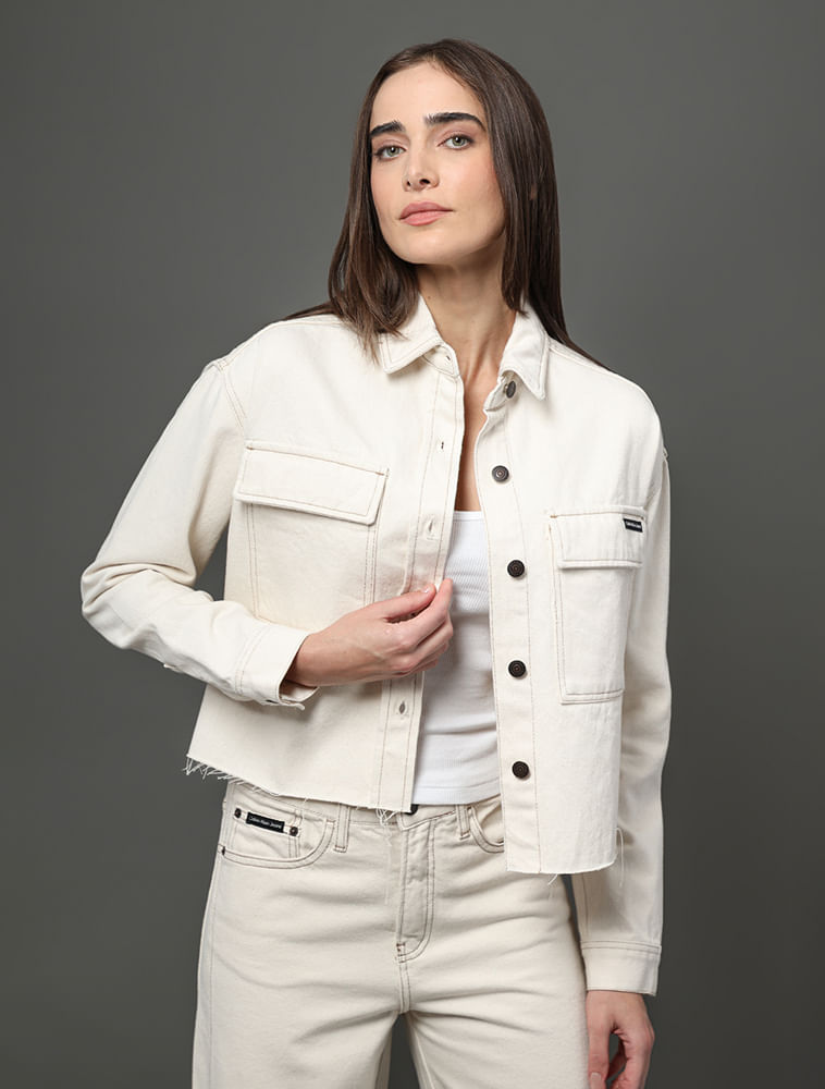Jaqueta Feminina Overshirt Cropped Natural Calvin Klein Jeans - Off White