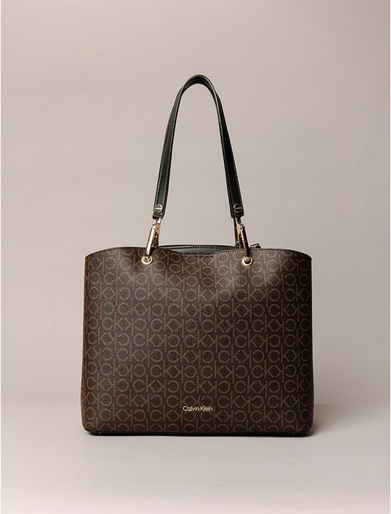 Bolsa Feminina Tote Monograma Calvin Klein - Marrom Bolsa Feminina Tote Monograma Calvin Klein Marrom u