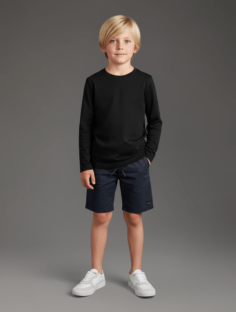 Camiseta Manga Longa Calvin Klein Jeans Menino Logotipo Bordado - Preto
