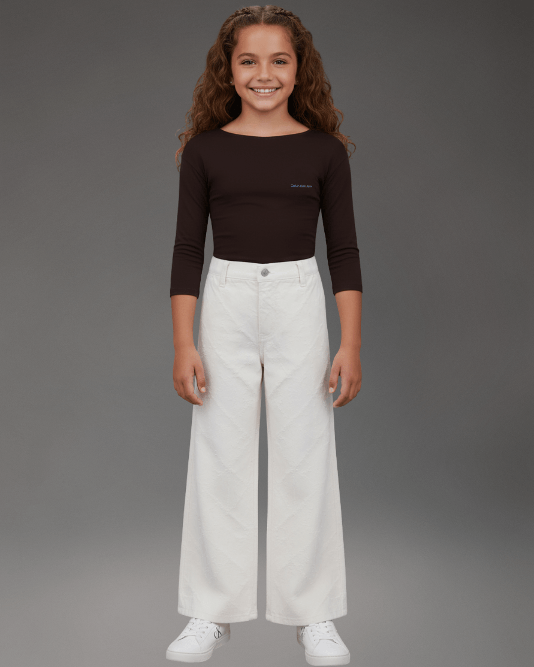 Calça Color Menina Wide Leg Ck - Off White