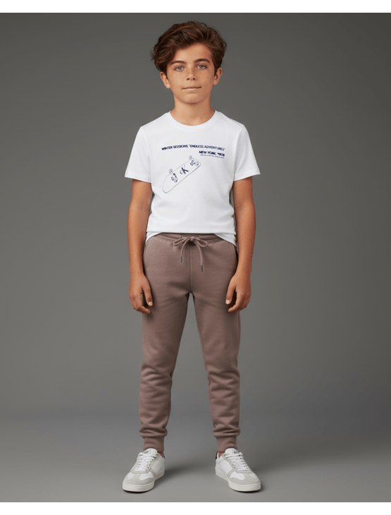Calça Menina Moletom Logo Bordado Calvin Klein Jeans - Caqui Medio Calça Menina Moletom Logo Bordado Calvin Klein Jeans Caqui Medio 16