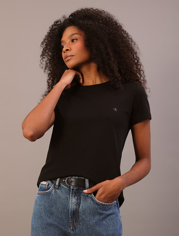 Camiseta Manga Curta Calvin Klein Jeans Feminino Algodão Pima - Preto