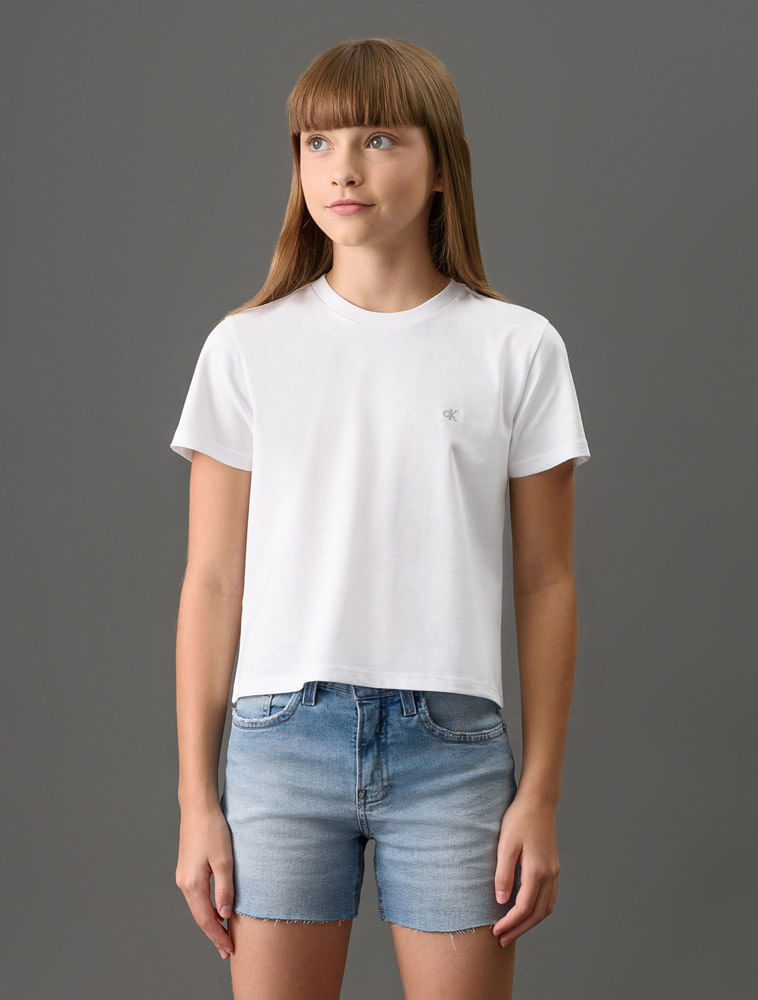 Camiseta Menina Logo Bordado Calvin Klein Jeans - Branco 2 - Camiseta Menina Logo Bordado Calvin Klein Jeans Branco 2 8