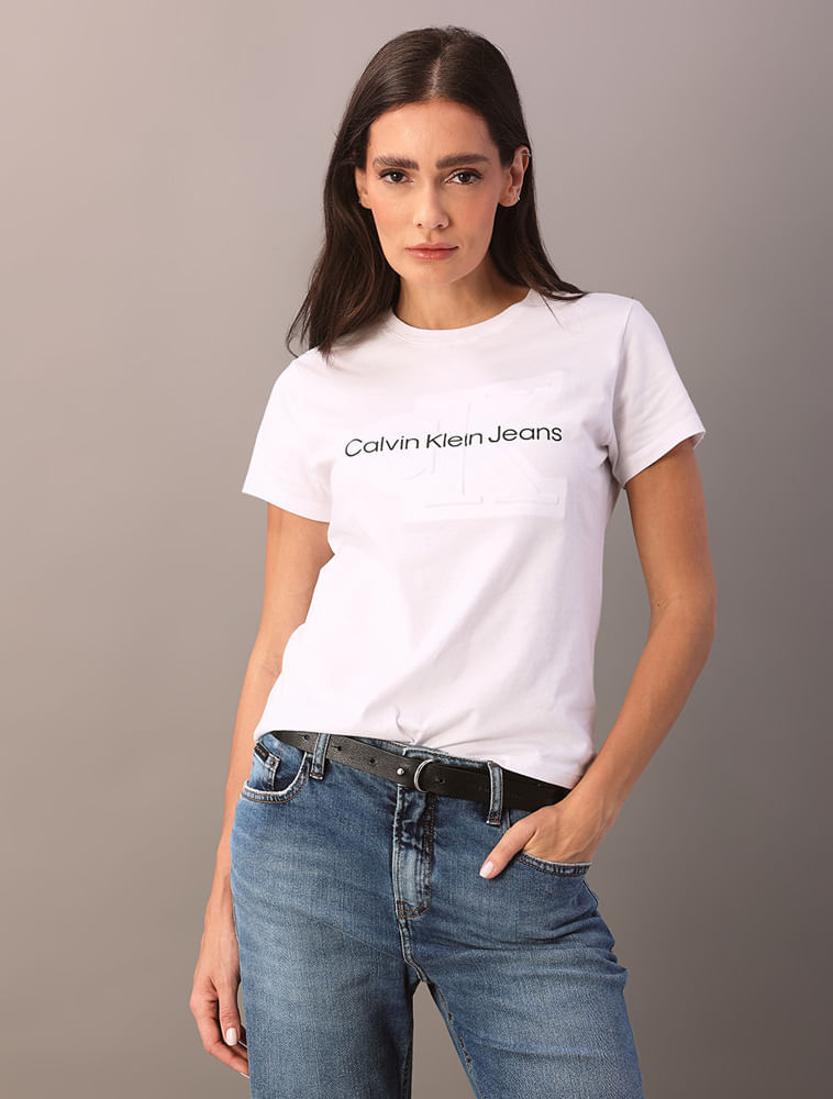 Camiseta Feminina Logo Centralizado Calvin Klein Jeans - Branco