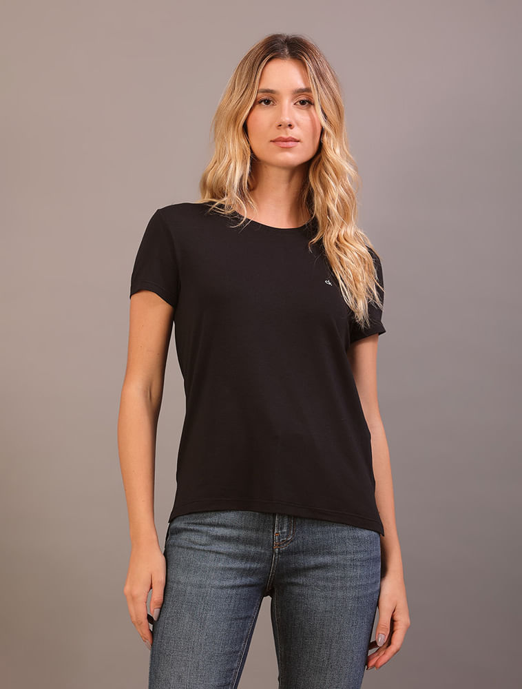 Camiseta Feminina Básica Canoa Recortes Calvin Klein - Preto