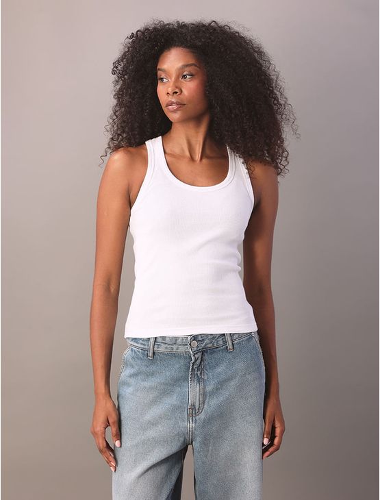 Regata Feminina Ribana Nadador Calvin Klein Jeans - Branco 2 Regata Feminina Ribana Nadador Calvin Klein Jeans Branco 2 Pp