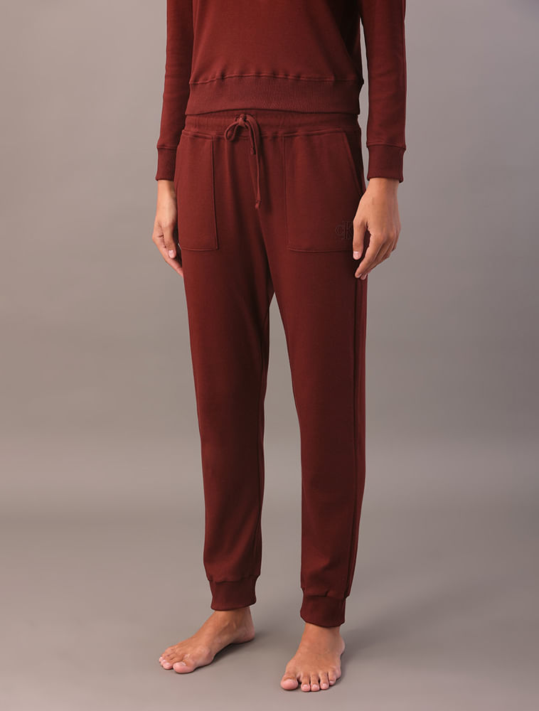 Calça Jogger Feminino Bolsos Suedine - Bordo