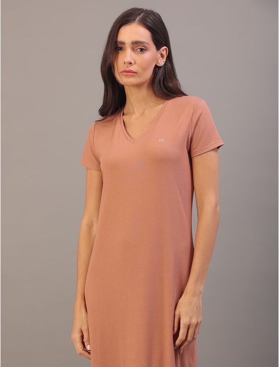 Camisola Feminina Midi Visco Canelada Calvin Klein Underwear - Caramelo Camisola Feminina Midi Visco Canelada Calvin Klein Underwear Caramelo Gg