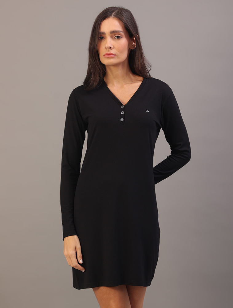 Camisola Curta Manga Longa Visco Canelada - Preto