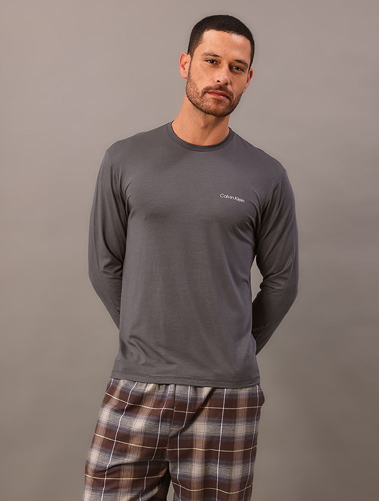 Pijama Masculino Manga Longa e Calça Bolsos Fanela - Chumbo