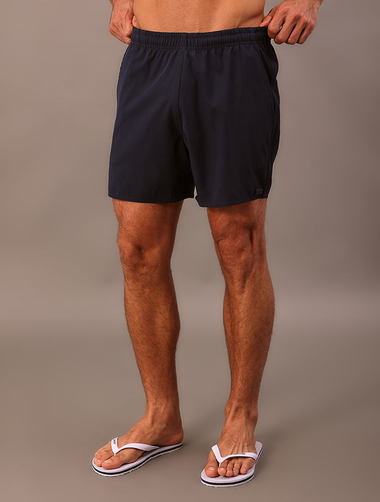 Shorts Elástico Liso com Logo Lateral - Marinho