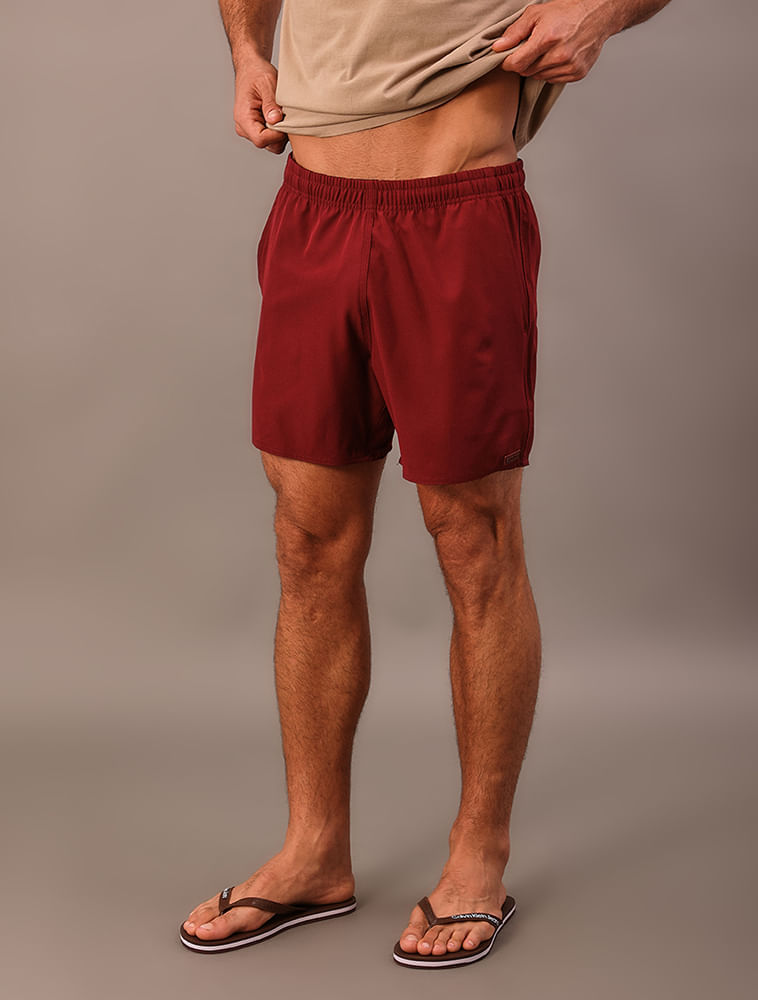 Shorts Elastico Liso Com Logo Lateral - Bordo