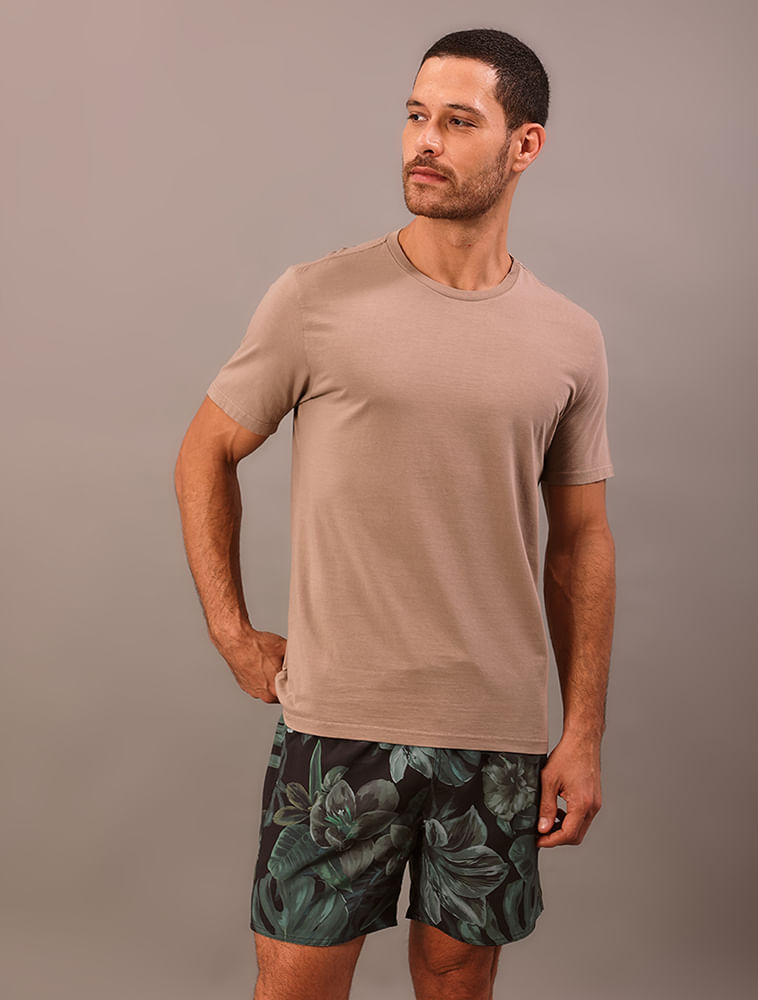 Camiseta Manga Curta Logo Costas Calvin Klein Swimwear - Caqui Medio