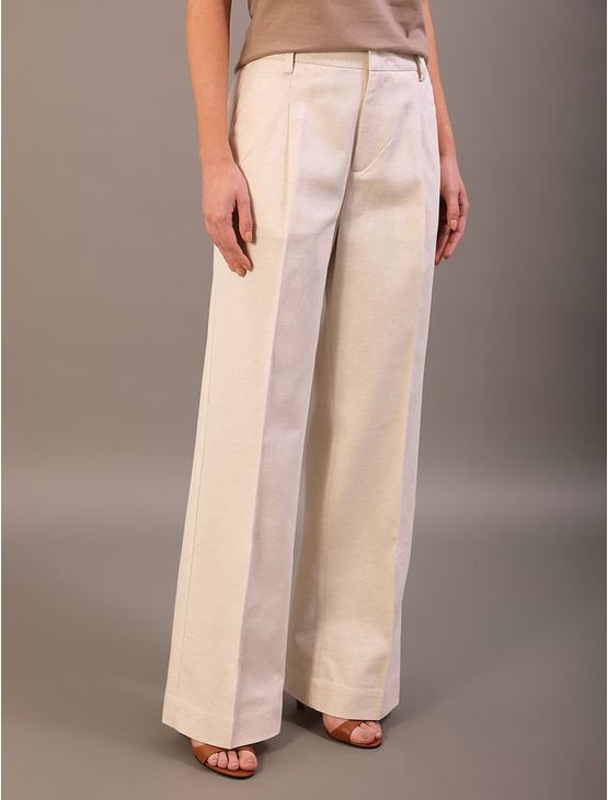 Calça de Alfaiataria Feminina de Linho Misto - Off White Calça de Alfaiataria Feminina de Linho Misto Off White 42