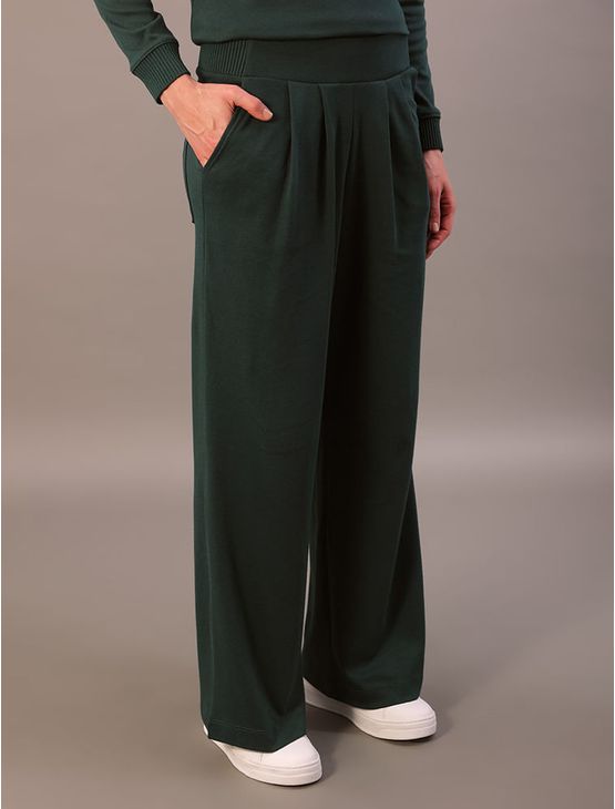 Calça Pantalona Calvin Klein Feminino de Malha - Verde Médio Calça Pantalona Calvin Klein Feminino de Malha Verde Médio p