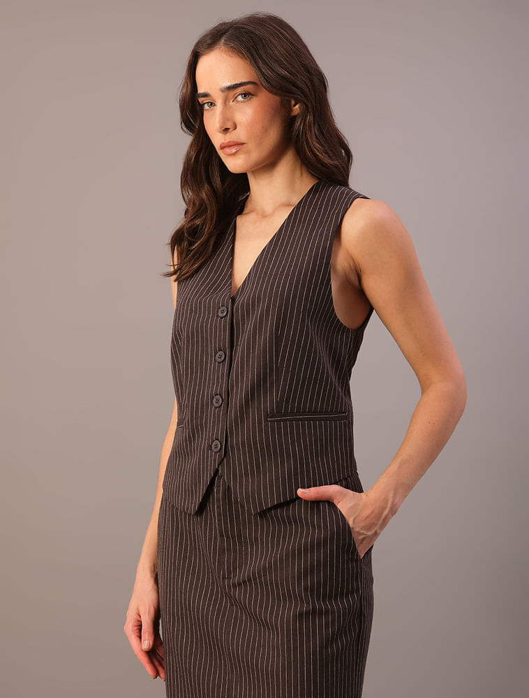 Colete Calvin Klein Feminino Risca de Giz - Marrom