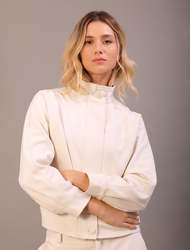 Jaqueta Calvin Klein Feminina Gola Alta Com Recortes - Off White
