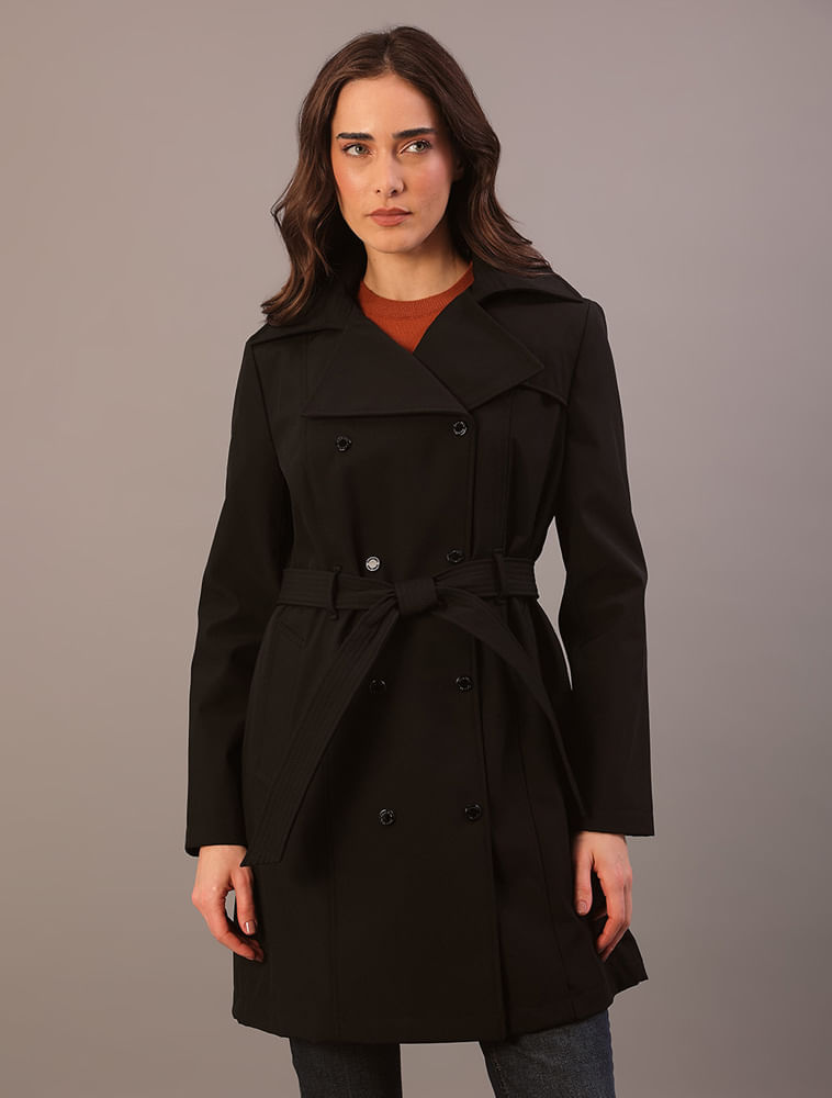 Trench Coat Calvin Klein Feminina Com Cinto e Capuz - Preto