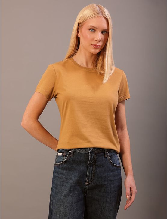 Camiseta Calvin Klein Feminina Viscolycra Ck - Ferrugem Camiseta Calvin Klein Feminina Viscolycra Ck Ferrugem p