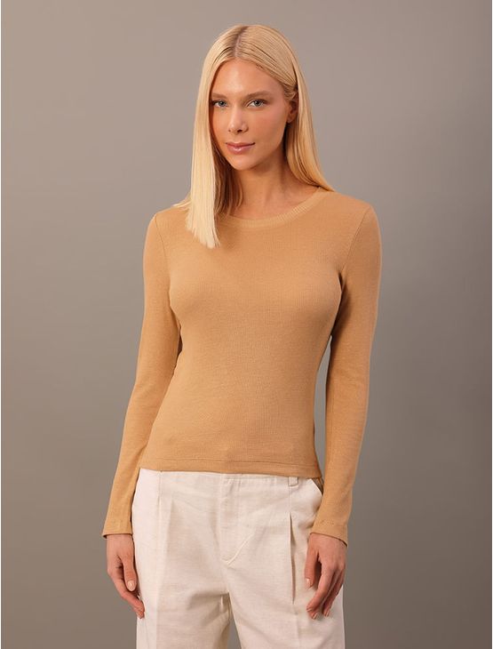 Blusa de Ribana Feminina Manga Longa Com Bordado - Havana Blusa de Ribana Feminina Manga Longa Com Bordado Havana g