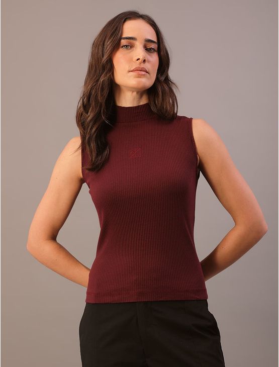 Blusa Calvin Klein Feminina de Ribana Sem Manga Logo Aop - Bordo Blusa Calvin Klein Feminina de Ribana Sem Manga Logo Aop Bordo g