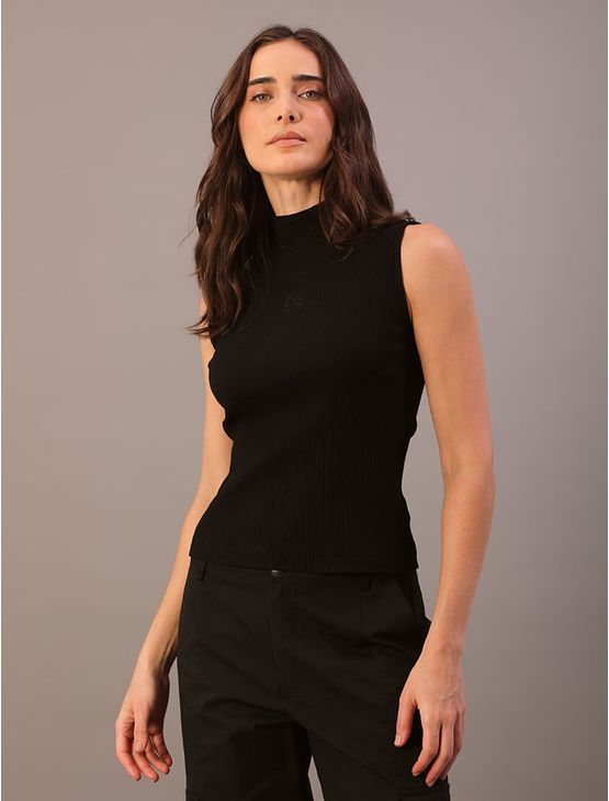Blusa Calvin Klein Feminina de Ribana Sem Manga Logo Aop - Preto Blusa Calvin Klein Feminina de Ribana Sem Manga Logo Aop Preto g
