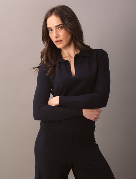 Blusa Calvin Klein Feminino Polo de Tricot Manga Longa