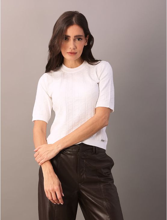 Blusa de Tricot Calvin Klein Feminino Manga Curta Com Logo Aop