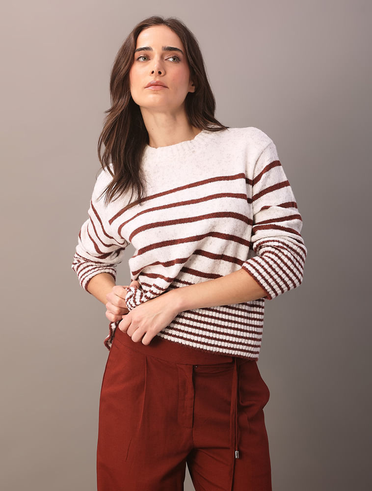 Tricot Calvin Klein Feminino com Listras Diferentes - Off White — Calvin Klein