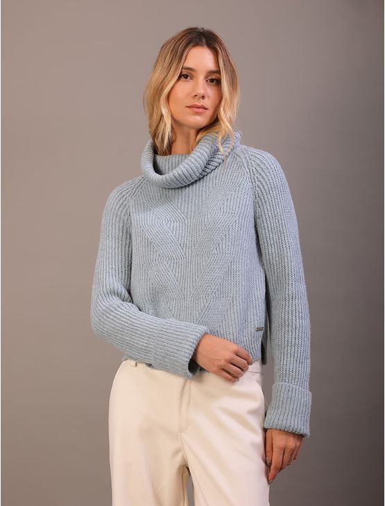 Tricot Calvin Klein Feminino Gola Alta Efeito Mesclado - Azul Bebe Tricot Calvin Klein Feminino Gola Alta Efeito Mesclado Azul Bebe g