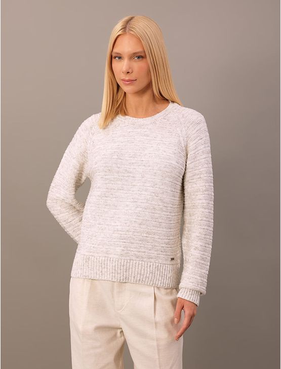 Blusa Calvin Klein Feminino de Tricot Com Ponto Diferenciado - Off White Blusa Calvin Klein Feminino de Tricot Com Ponto Diferenciado Off White m