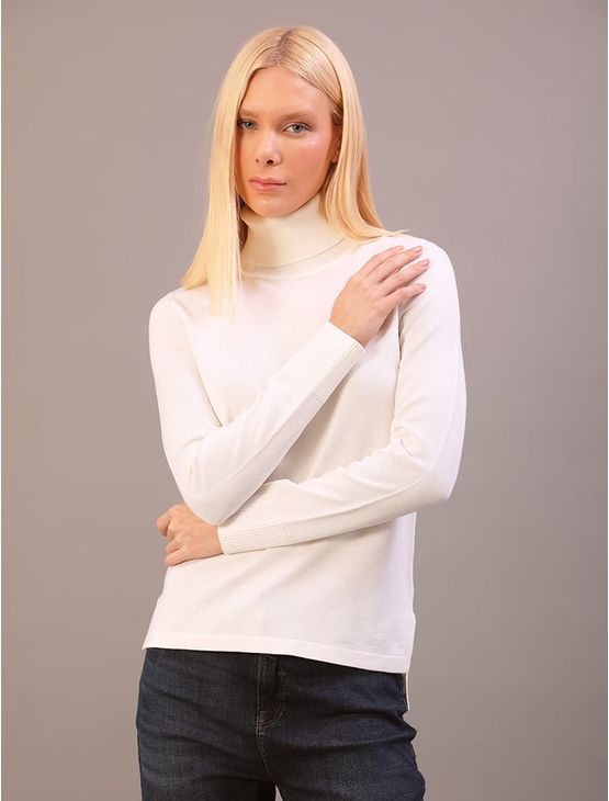 Tricot Feminino Básico Gola Alta Calvin Klein - Off White Tricot Feminino Básico Gola Alta Calvin Klein Off White m
