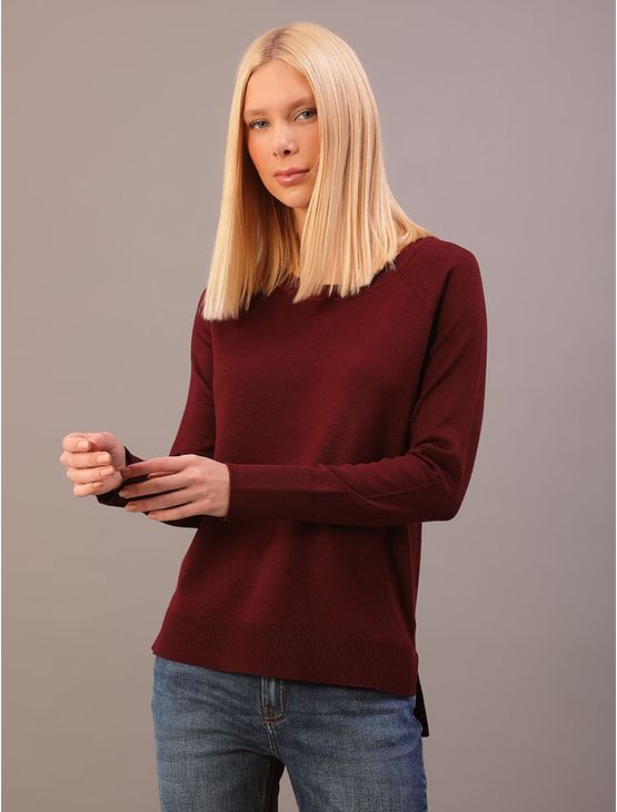 Suéter Tricot Básico Raglan Decote Carec - Bordo Suéter Tricot Básico Raglan Decote Carec Bordo p