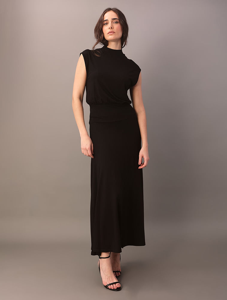 Vestido Longo Calvin Klein Feminino Com Blusê - Preto