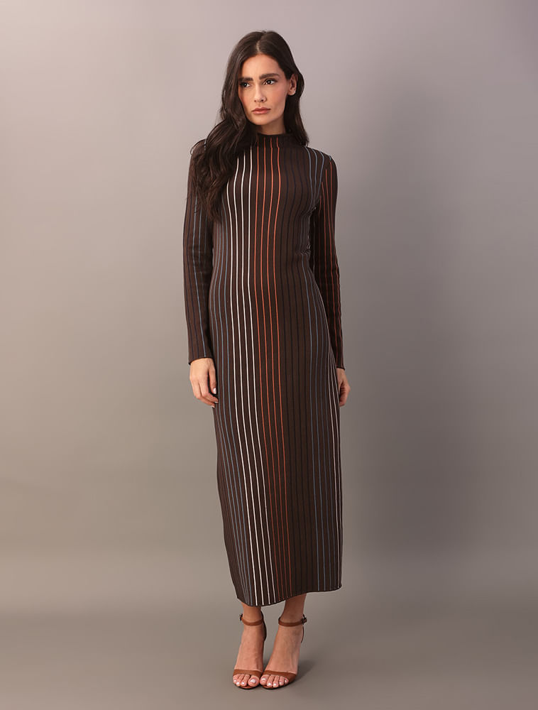 Vestido de Tricot Calvin Klein Feminino Canelado Com Filetes c - Marrom