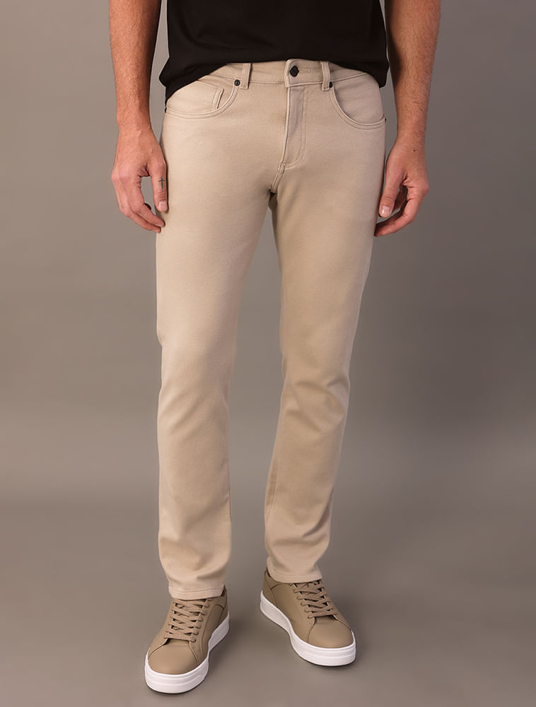 Calça Five Pockets Moletom - Caqui Claro