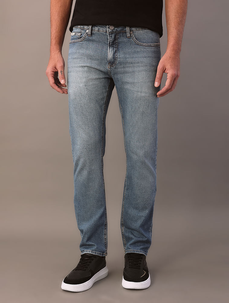 Calça Jeans Slim 5 Pockets - Azul Médio