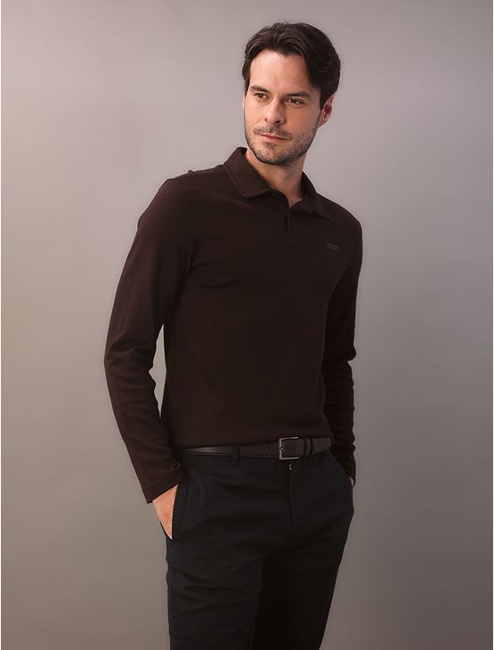Polo Manga Longa Calvin Klein Regular Suedine - Marrom Polo Manga Longa Calvin Klein Regular Suedine Marrom Pp
