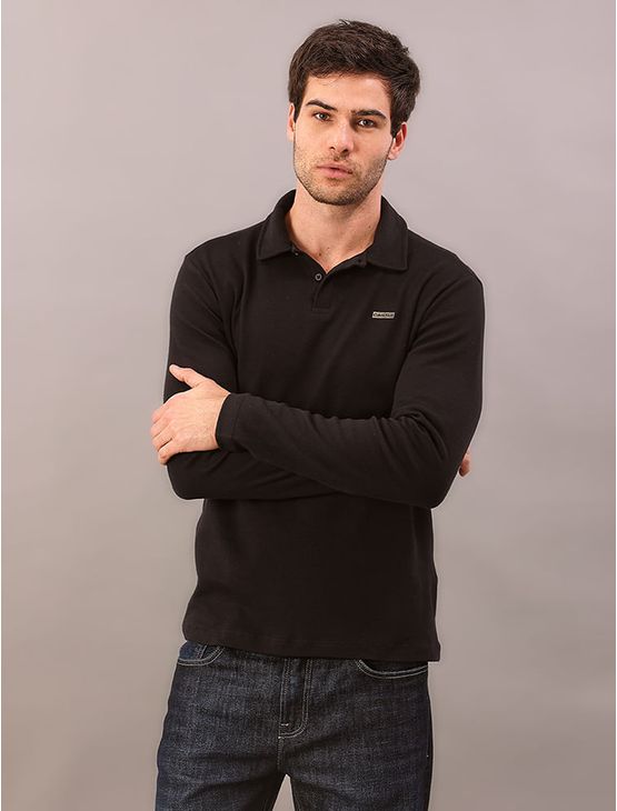 Polo Manga Longa Calvin Klein Regular Suedine - Preto Polo Manga Longa Calvin Klein Regular Suedine Preto Gg
