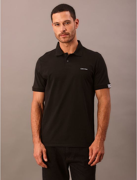 Polo Masculina Calvin Klein Manga Curta Logo Silver Jersey - Preto Polo Masculina Calvin Klein Manga Curta Logo Silver Jersey Preto m