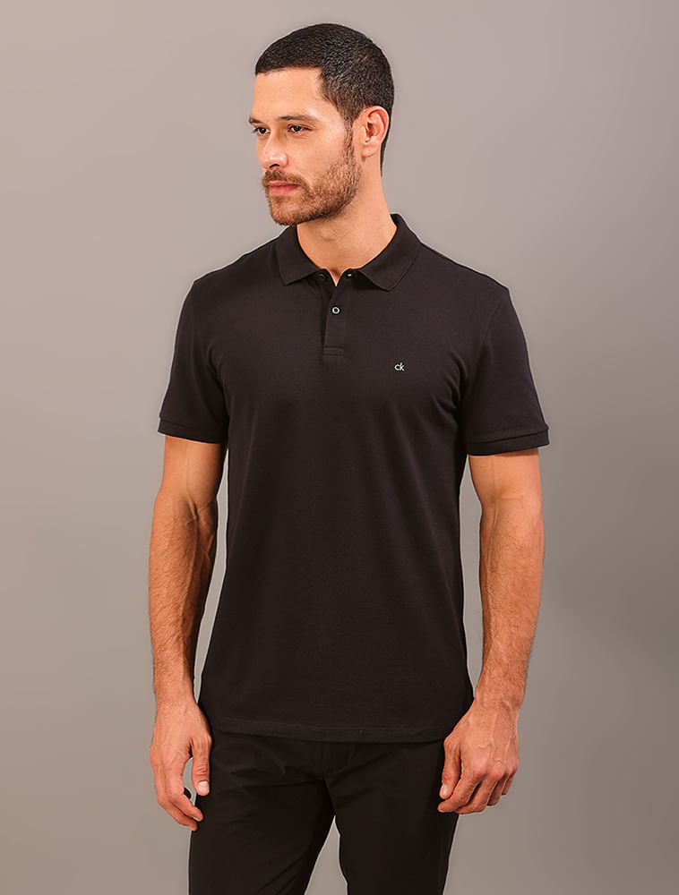 Polo Manga Curta Calvin Klein Masculino Slim Piquet Pima - Preto