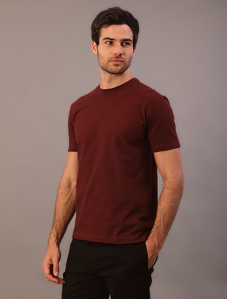 Camiseta Manga Curta Calvin Klein Masculino Gola Dupla - Bordo
