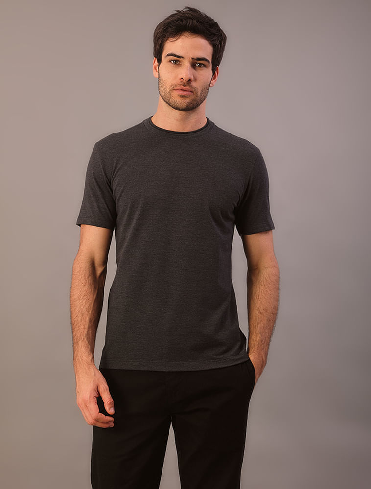 Camiseta Manga Curta Calvin Klein Masculino Gola Dupla - Chumbo