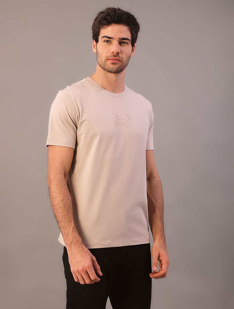 Camiseta Manga Curta Calvin Klein Masculino Logo Gel - Caqui Claro