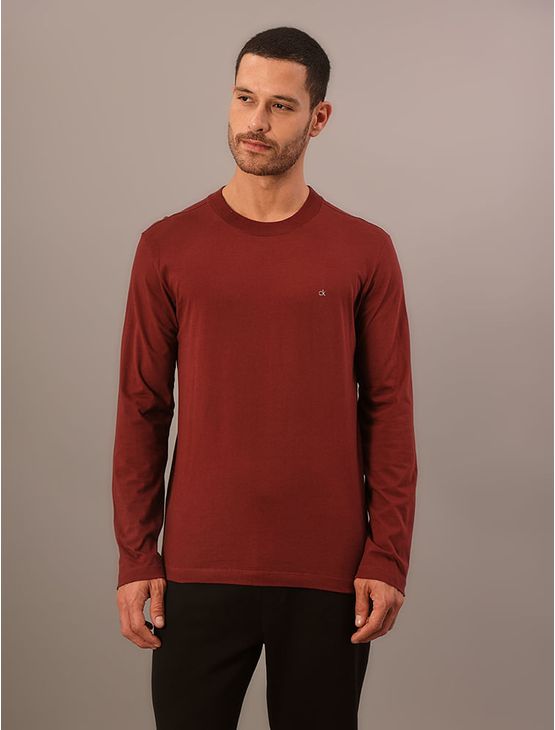Camiseta Manga Longa Calvin Klein Meia Malha - Bordo Camiseta Manga Longa Calvin Klein Meia Malha Bordo Gg