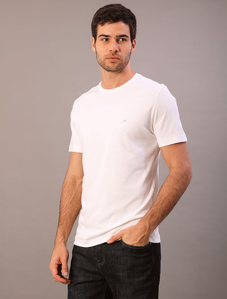 Camiseta Manga Curta Calvin Klein Masculina Pima - Branco