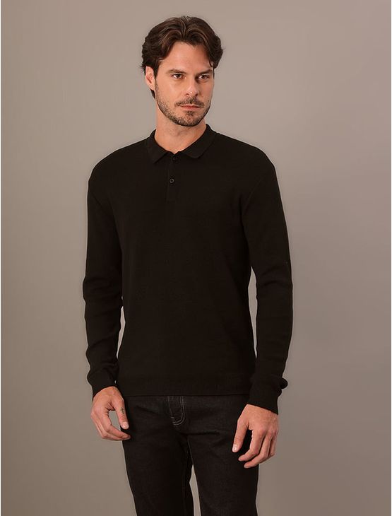 Tricot Polo Manga Longa Calvin Klein Masc - Preto Tricot Polo Manga Longa Calvin Klein Masc Preto m