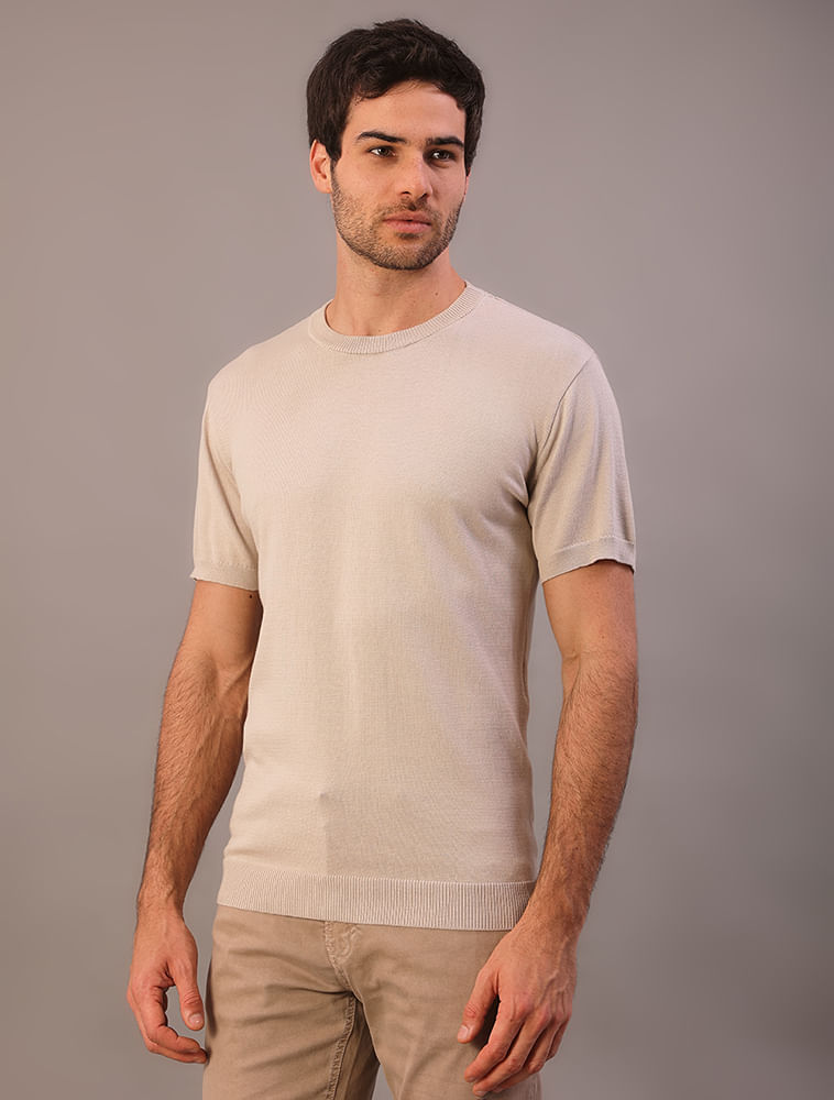 Camiseta Manga Curta Masculino Tricô - Caqui Claro — Calvin Klein